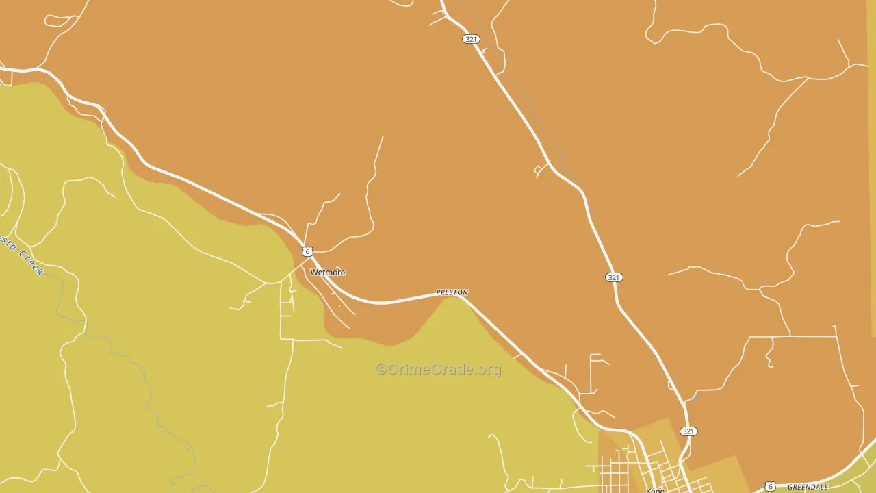 Wetmore, PA Map of Robbery Rates