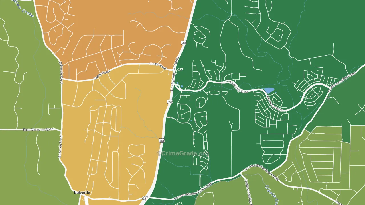 Wetmore, TX Map of Robbery Rates