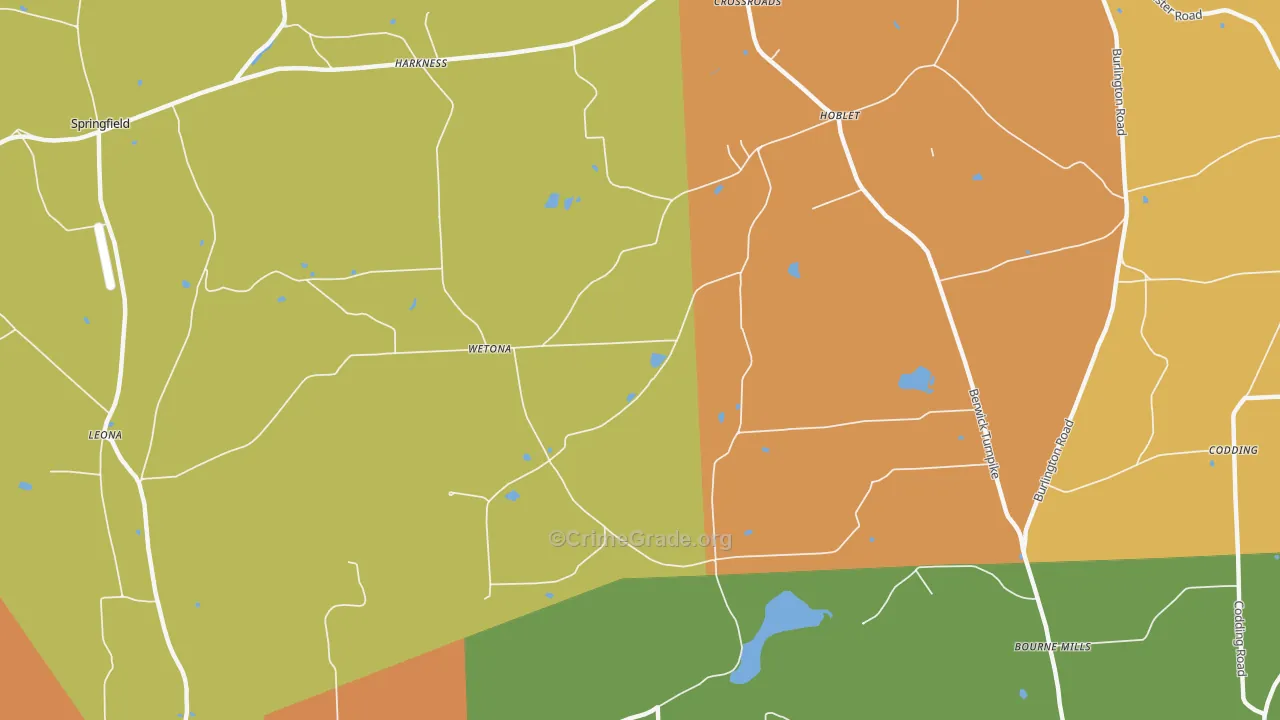 Wetona, PA Map of Robbery Rates