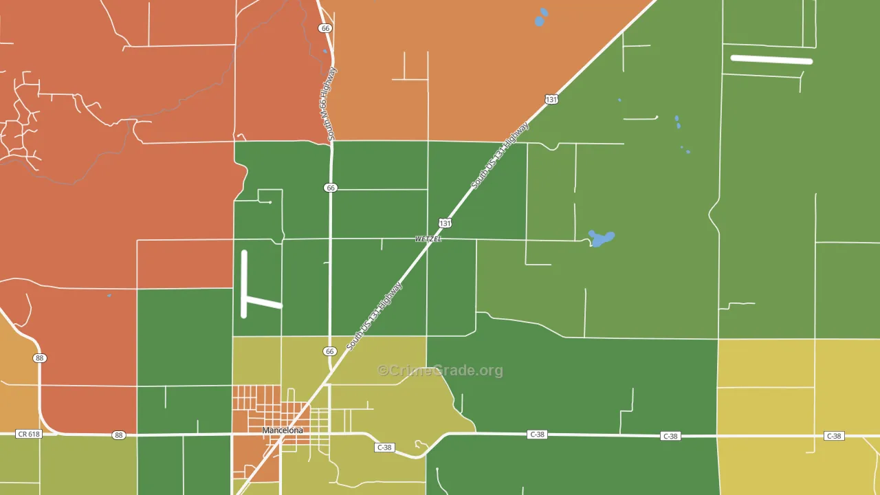 Wetzel, MI Map of Robbery Rates