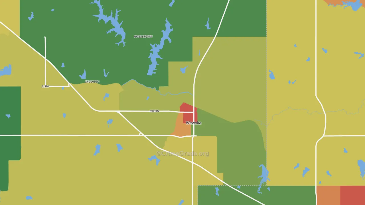 Wewoka, OK Map of Robbery Rates