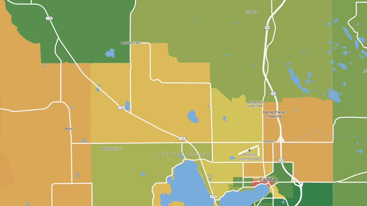 Wexford County, MI Map of Robbery Rates