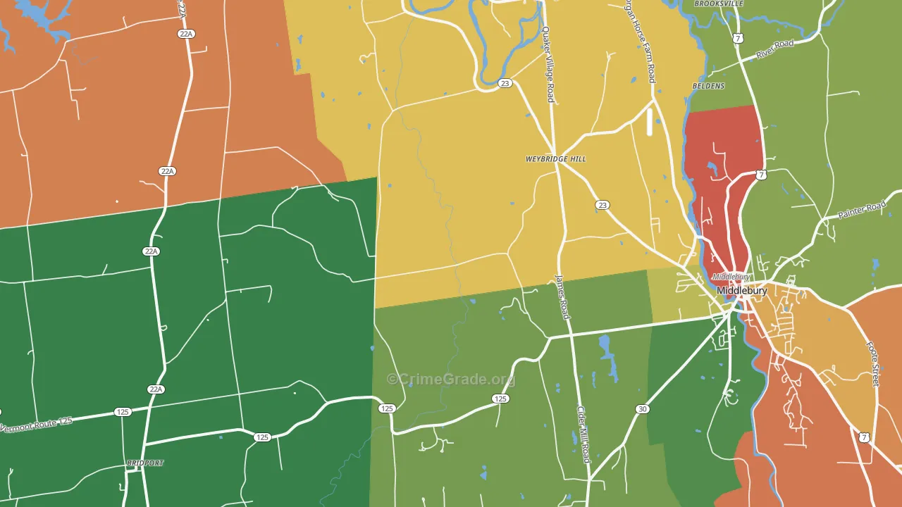 Weybridge Hill, VT Map of Robbery Rates
