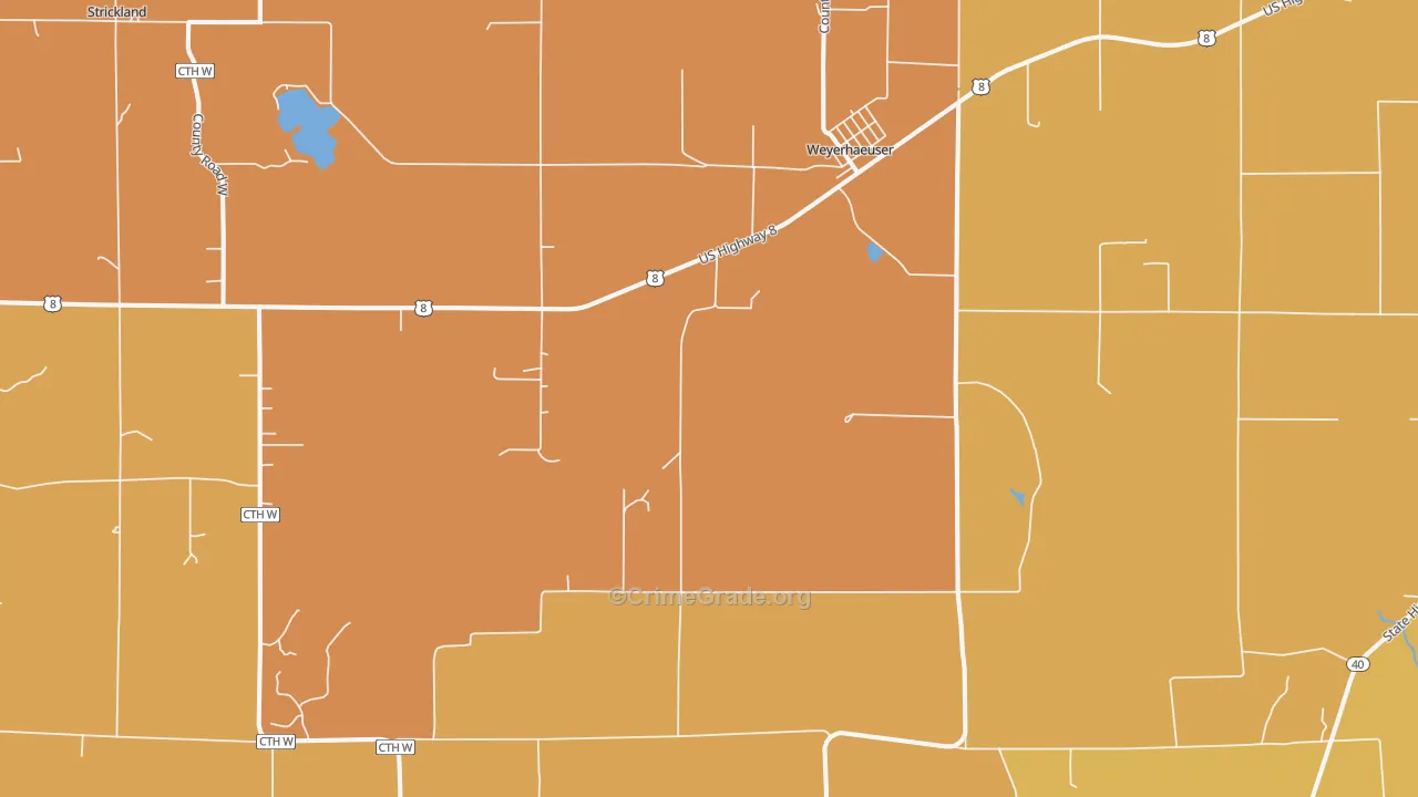 Weyerhaeuser, WI Map of Robbery Rates