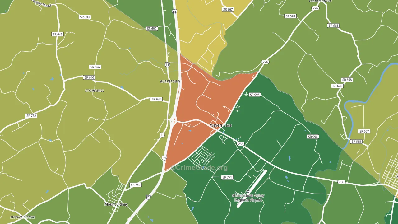 Weyers Cave, VA Map of Robbery Rates