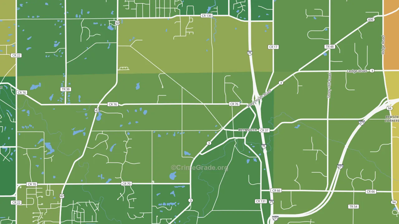Weymouth, OH Map of Robbery Rates