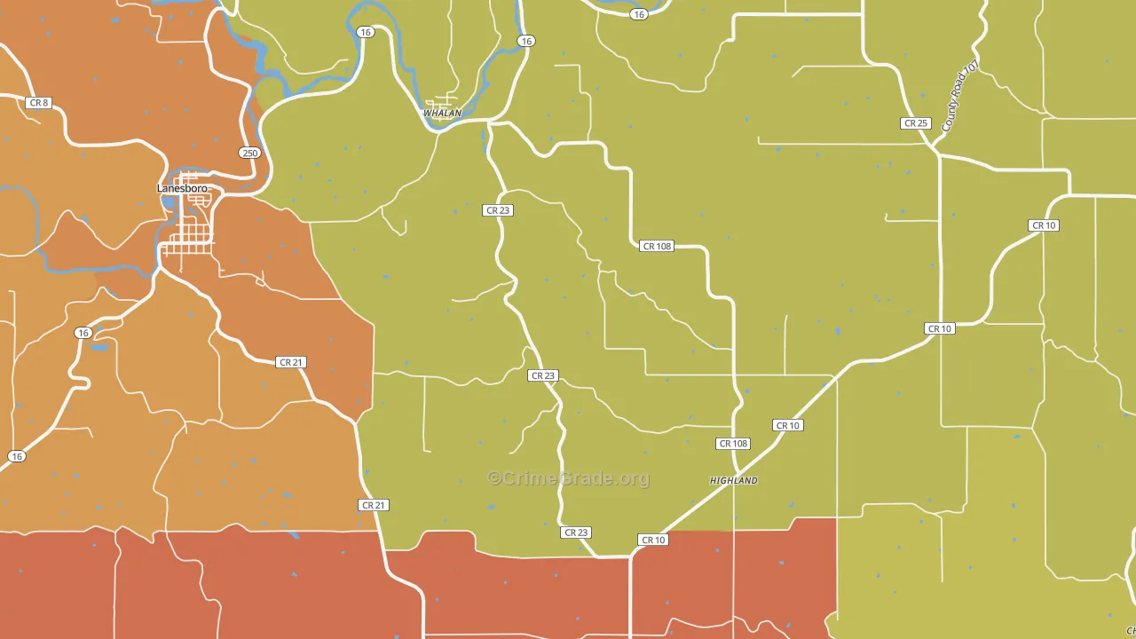 Whalan, MN Map of Robbery Rates