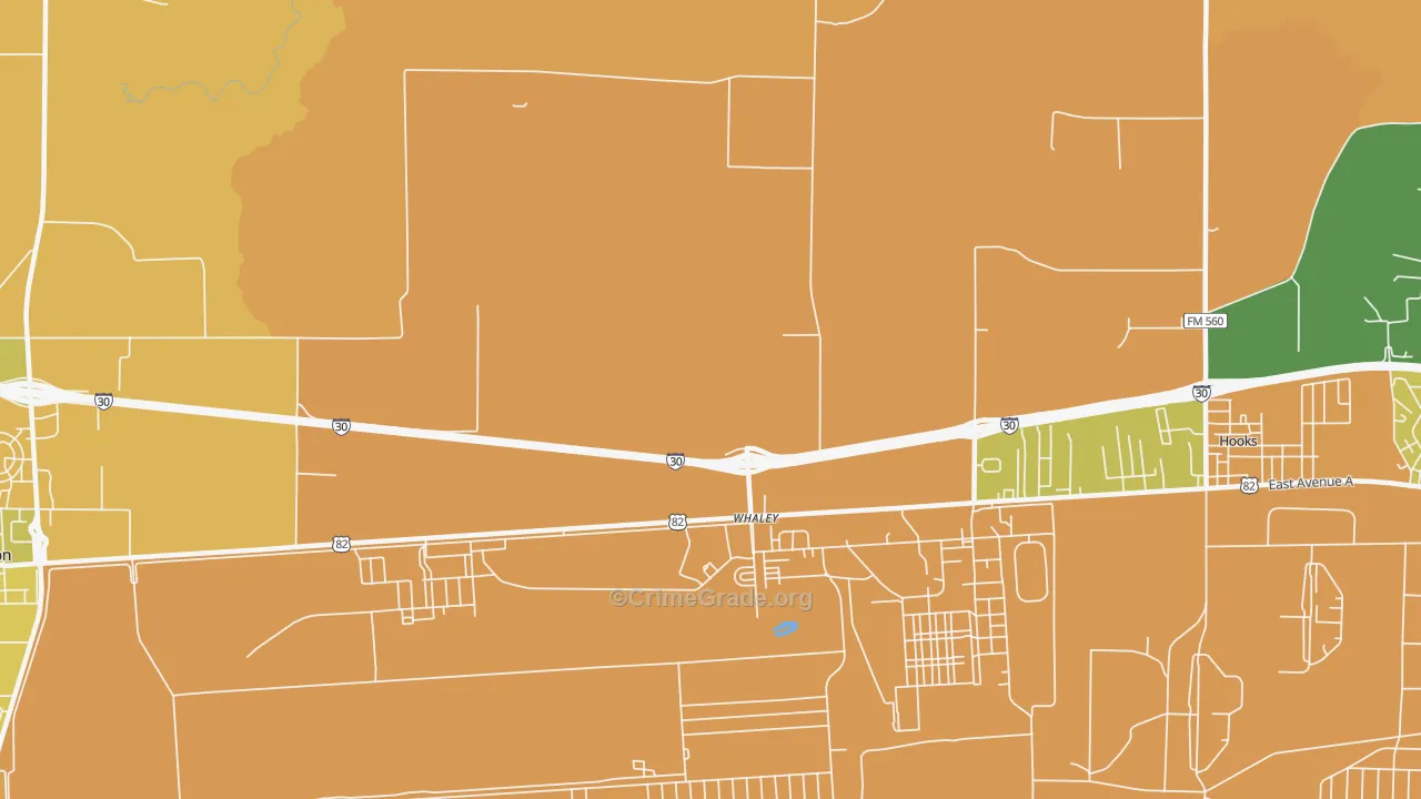 Whaley, TX Map of Robbery Rates