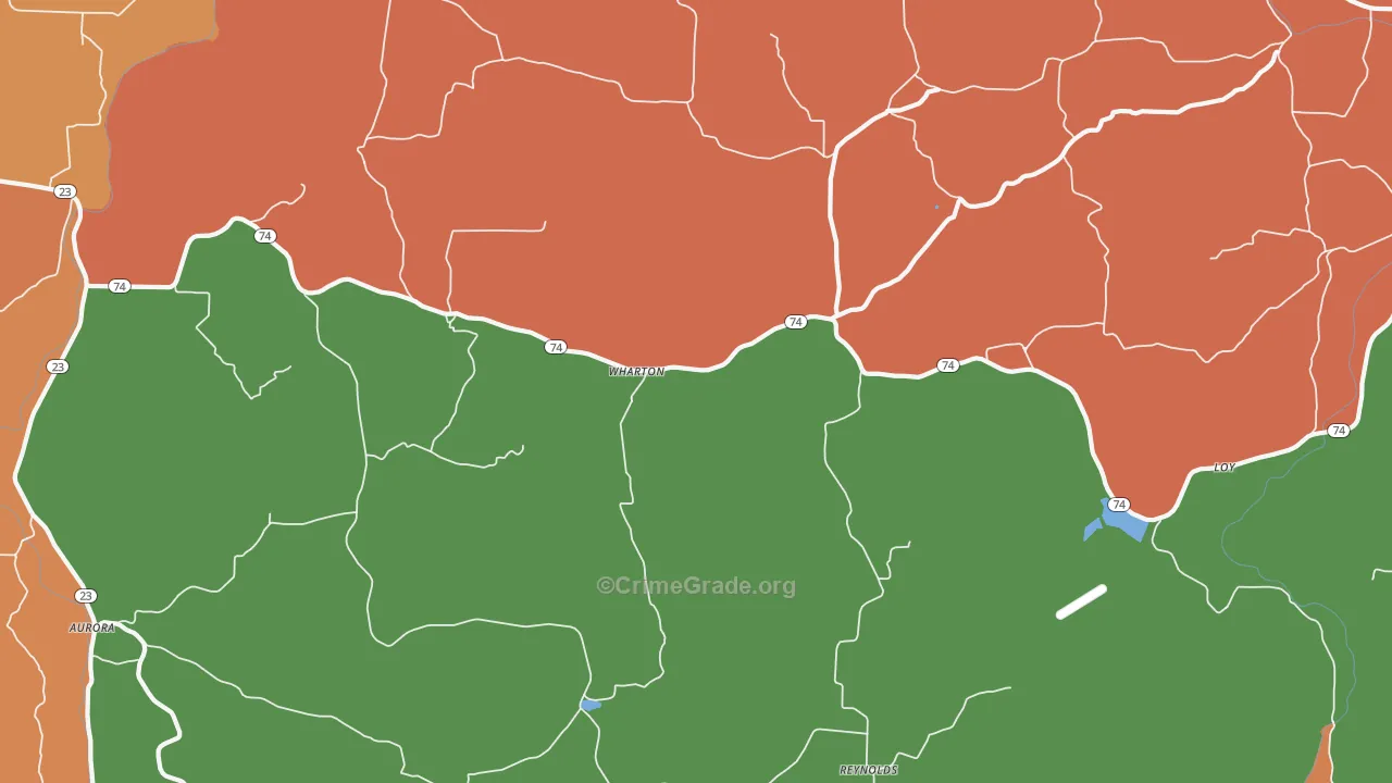 Wharton, AR Map of Robbery Rates