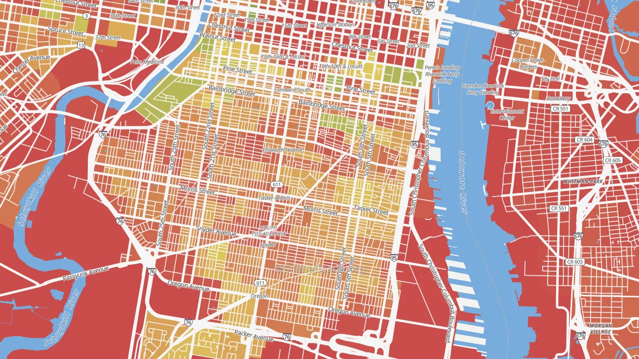Wharton-Hawthorne-Bella Vista, Philadelphia, PA Map of Robbery Rates