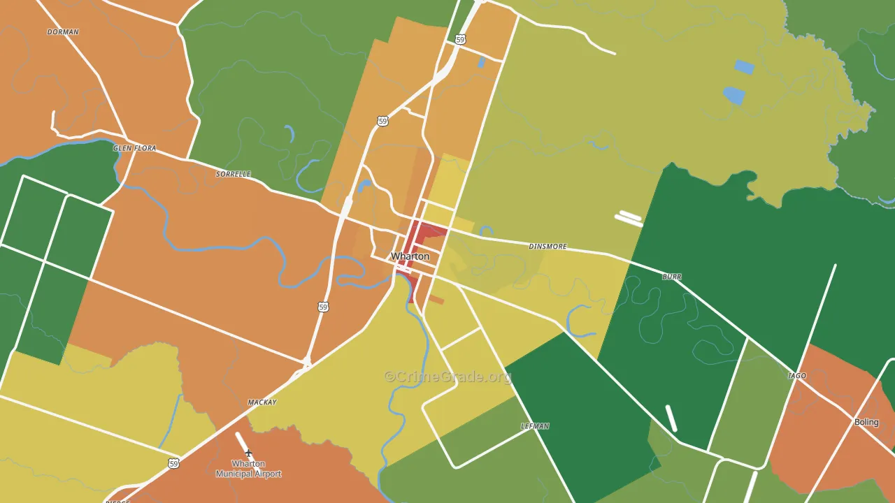 Wharton, TX Map of Robbery Rates