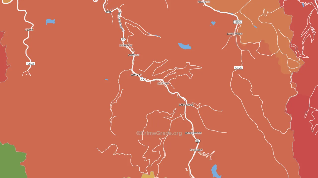 Wharton, WV Map of Robbery Rates