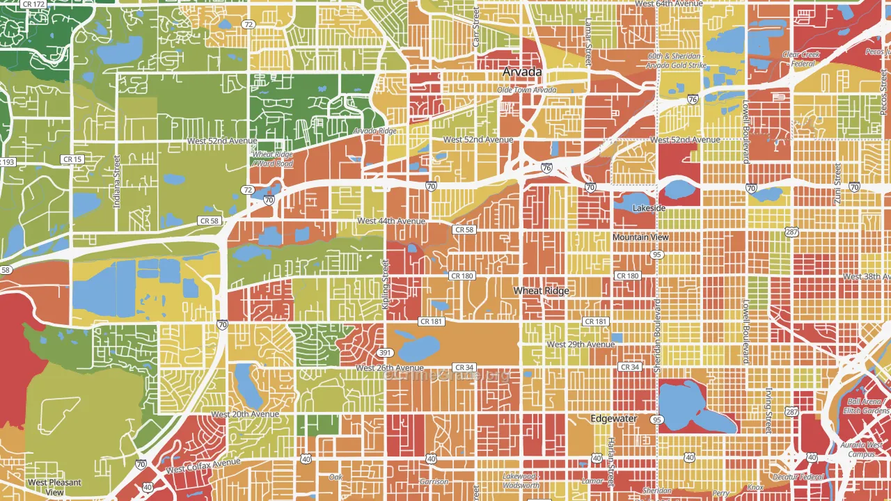 Wheat Ridge, CO Map of Robbery Rates