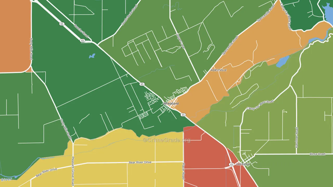 Wheatland, CA Map of Robbery Rates