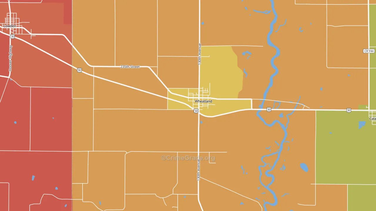 Wheatland, IA Map of Robbery Rates