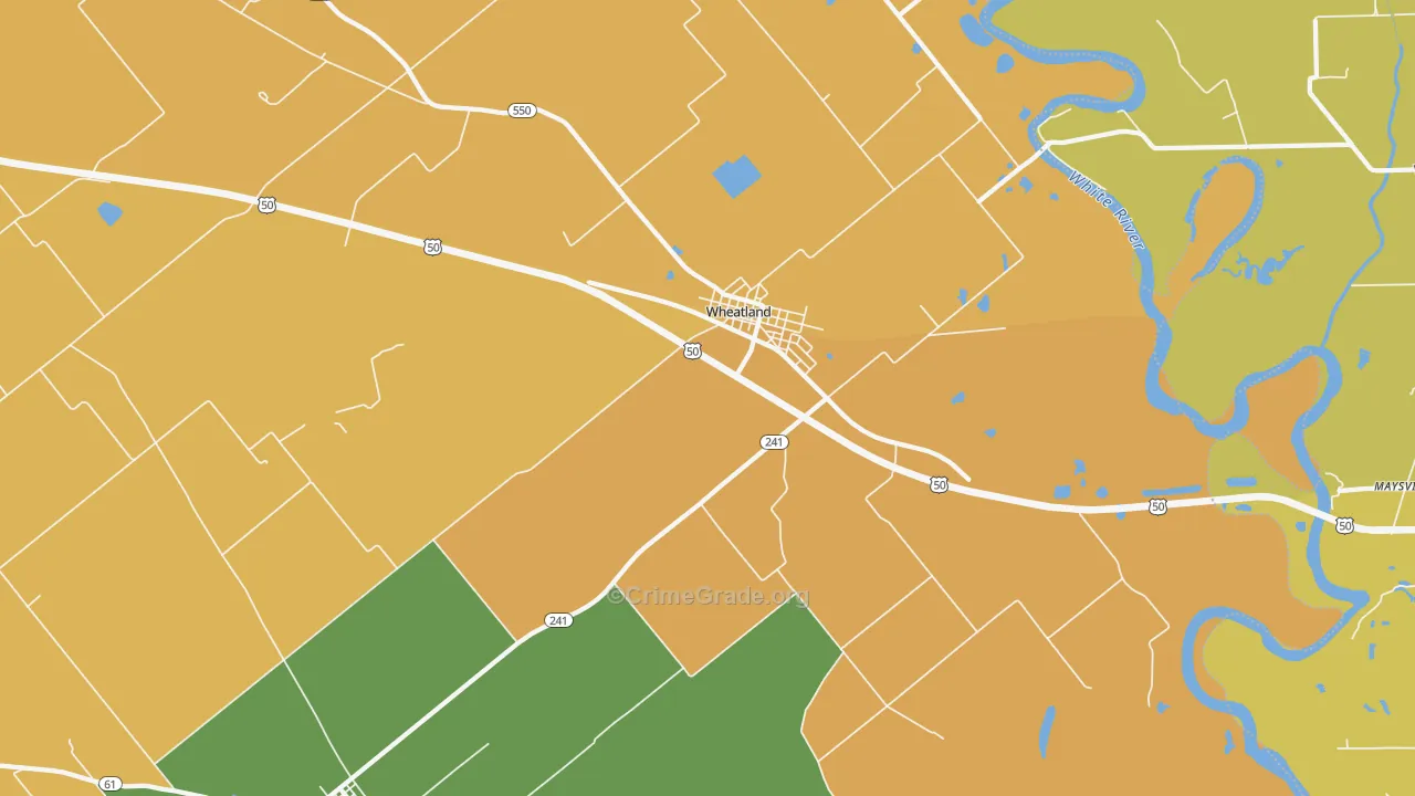 Wheatland, IN Map of Robbery Rates