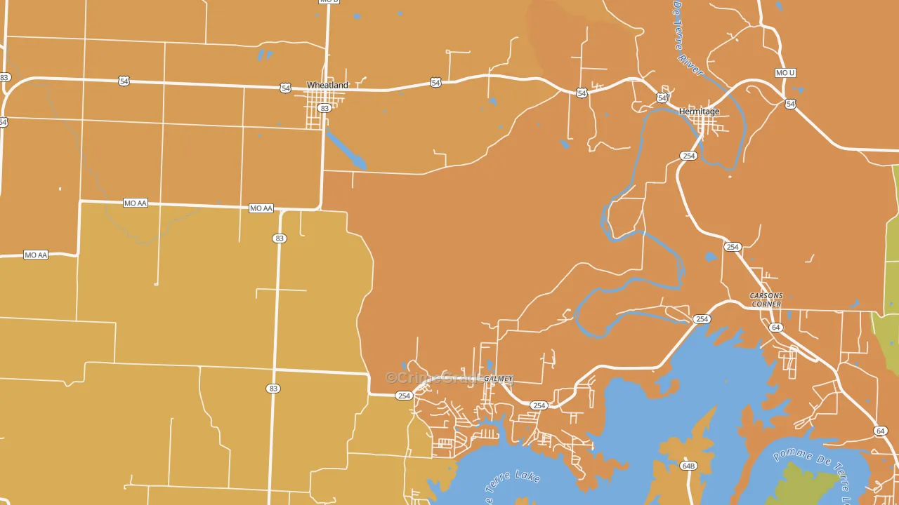 Wheatland, MO Map of Robbery Rates