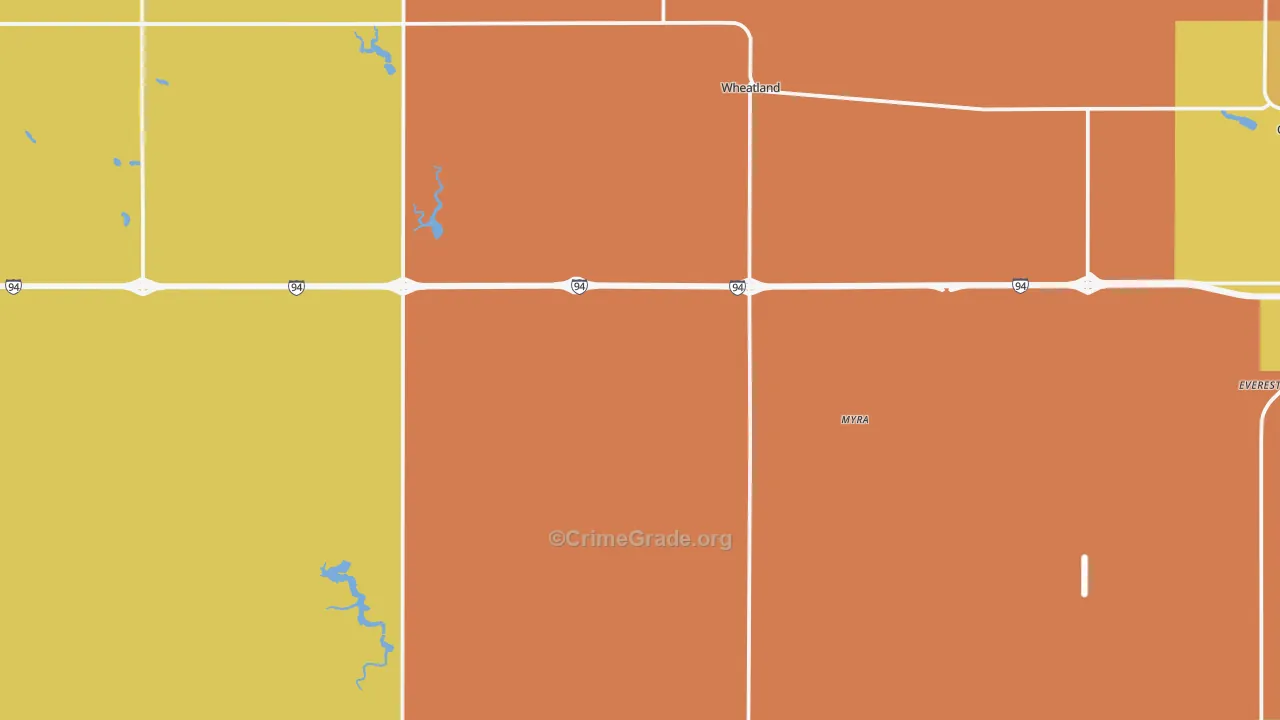 Wheatland, ND Map of Robbery Rates