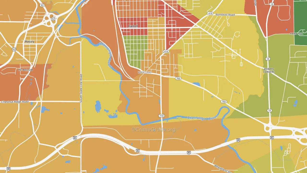 Wheatland, PA Map of Robbery Rates