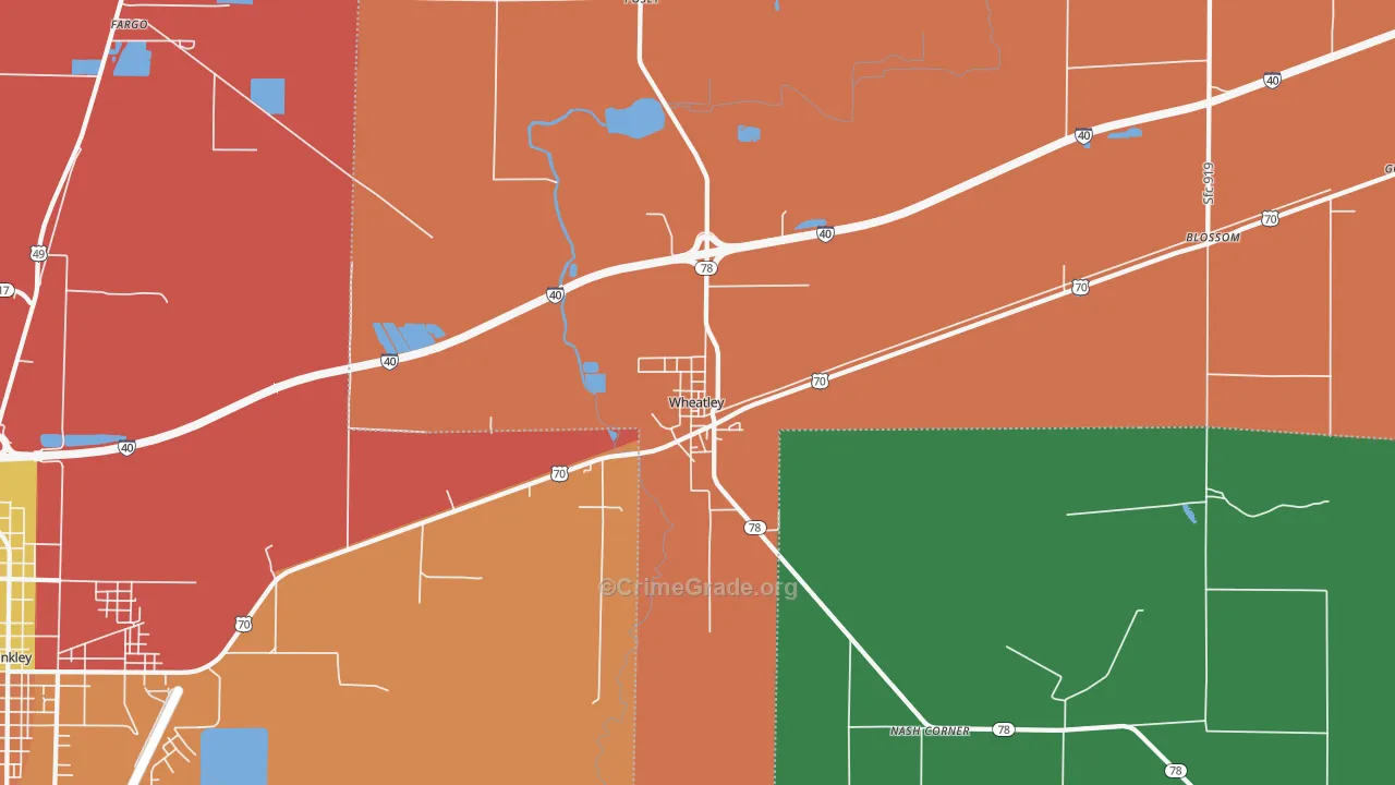 Wheatley, AR Map of Robbery Rates