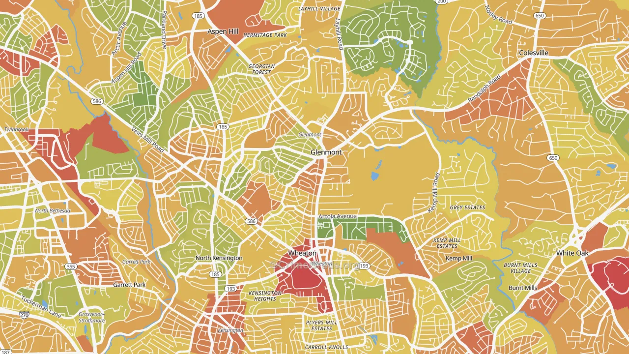 Wheaton-Glenmont, Wheaton, MD Map of Robbery Rates