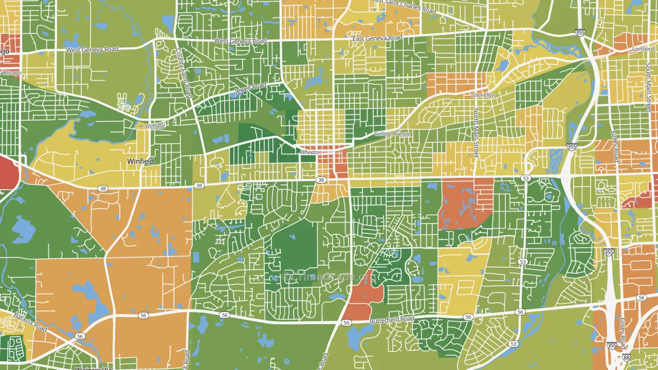Wheaton, IL Map of Robbery Rates