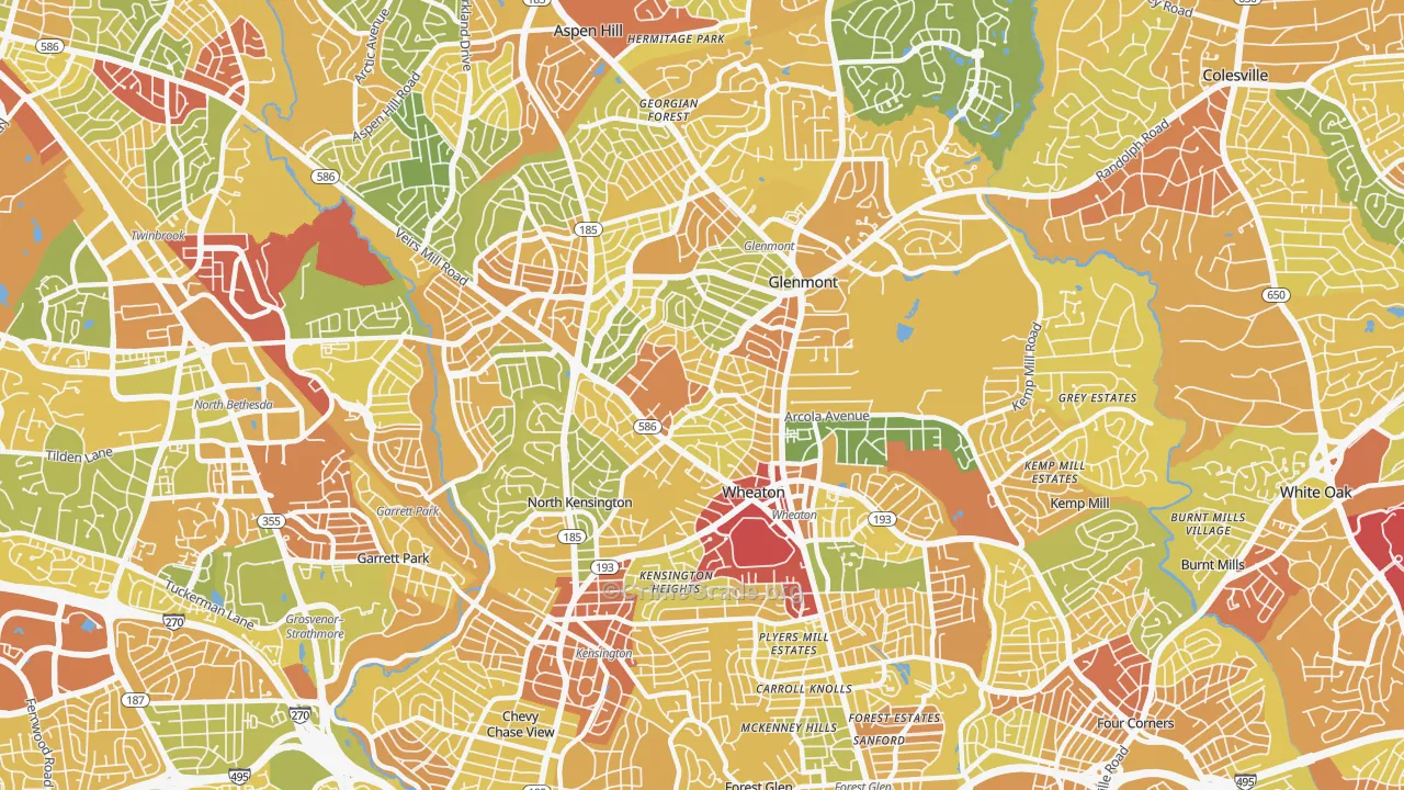 Wheaton, MD Map of Robbery Rates