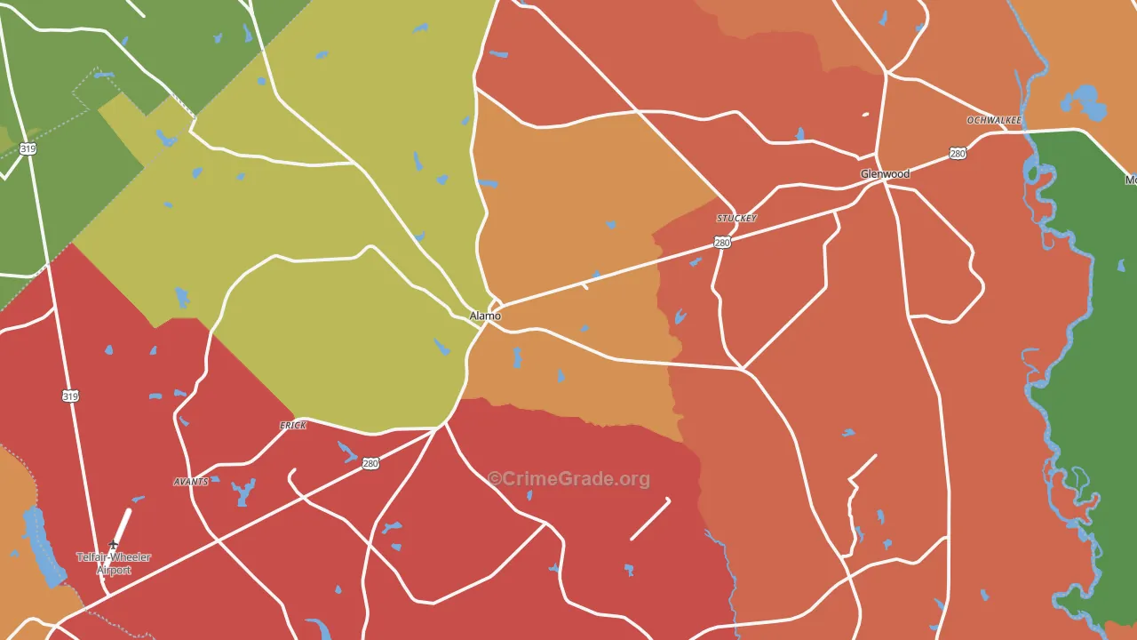 Wheeler County, GA Map of Robbery Rates