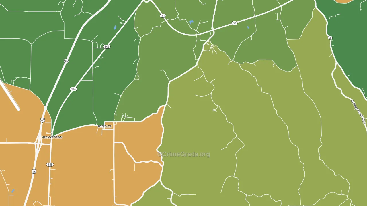 Wheeler, MS Map of Robbery Rates