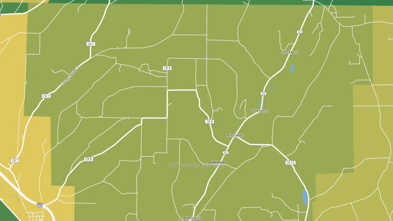 Wheeler, NY Map of Robbery Rates