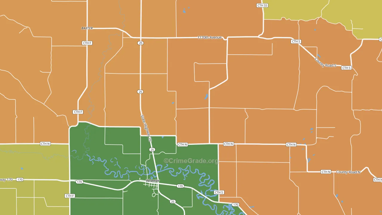 Wheeler, WI Map of Robbery Rates