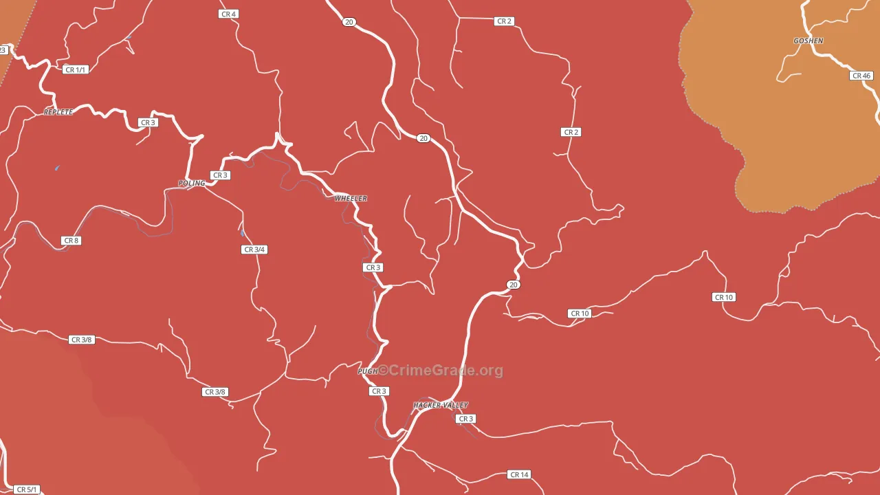 Wheeler, WV Map of Robbery Rates
