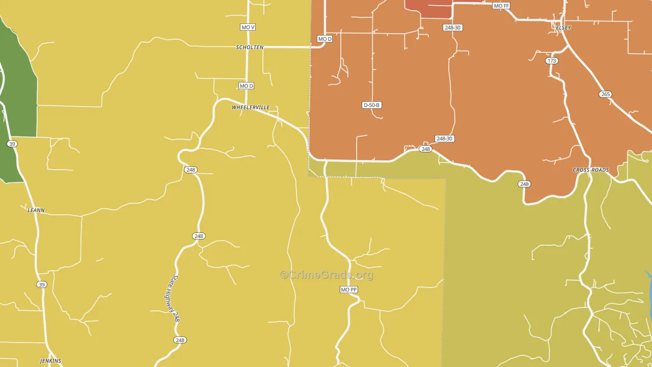 Wheelerville, MO Map of Robbery Rates