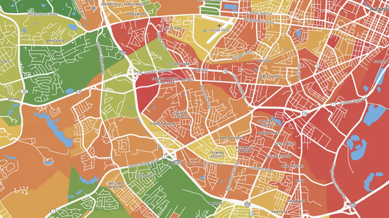Wheeless Road, Augusta, GA Map of Robbery Rates