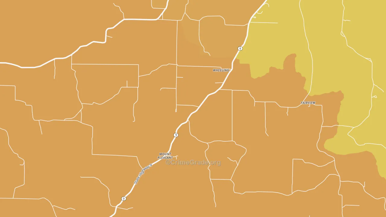 Wheeling, AR Map of Robbery Rates