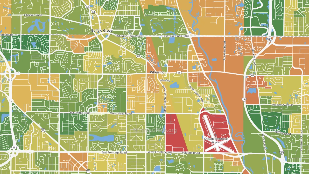 Wheeling, IL Map of Robbery Rates
