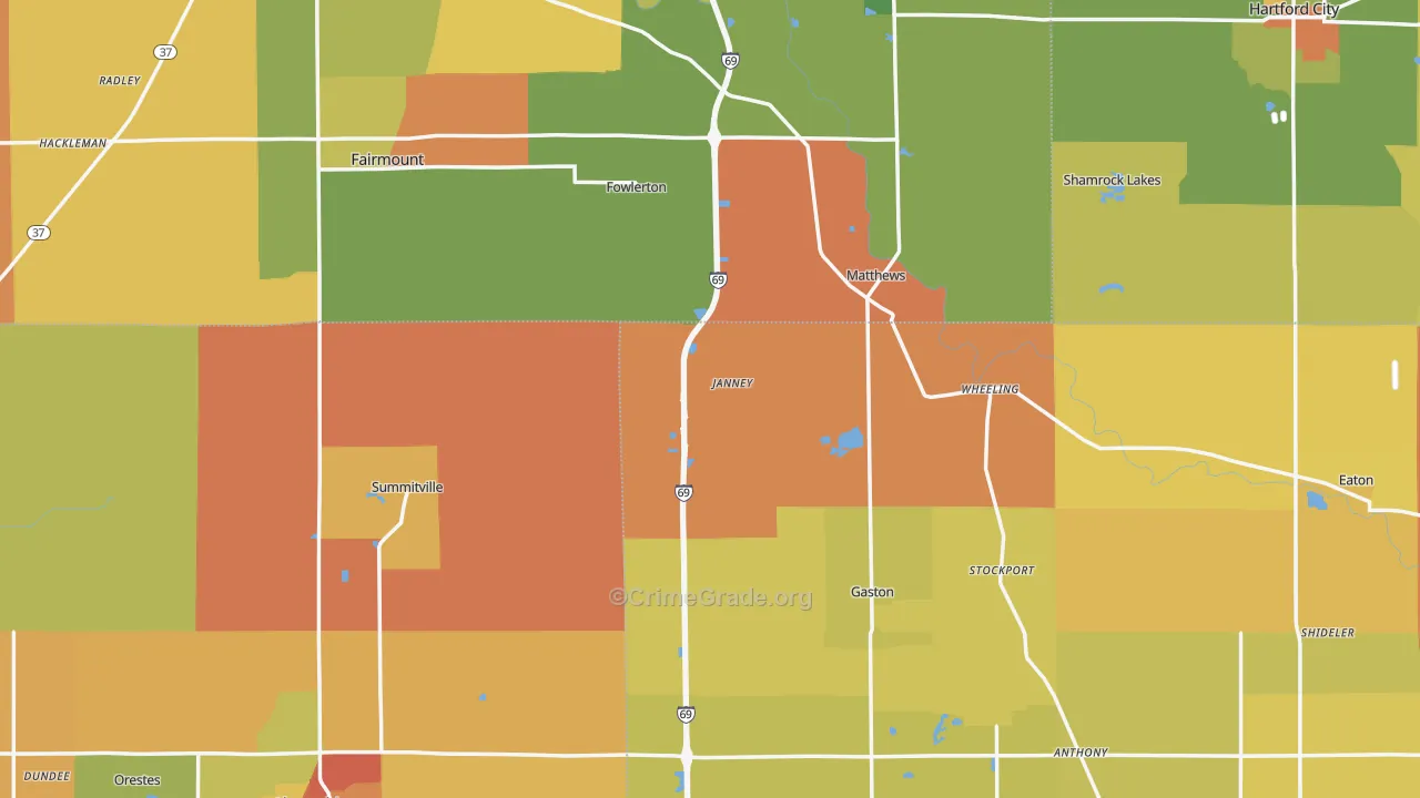 Wheeling, IN Map of Robbery Rates