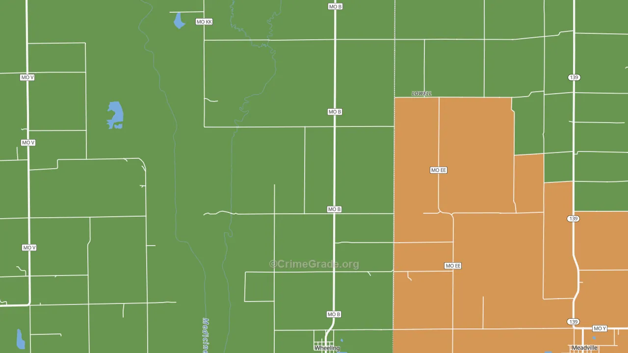 Wheeling, MO Map of Robbery Rates