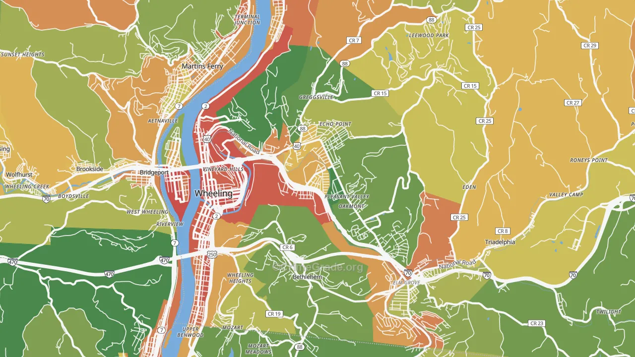 Wheeling, WV Map of Robbery Rates