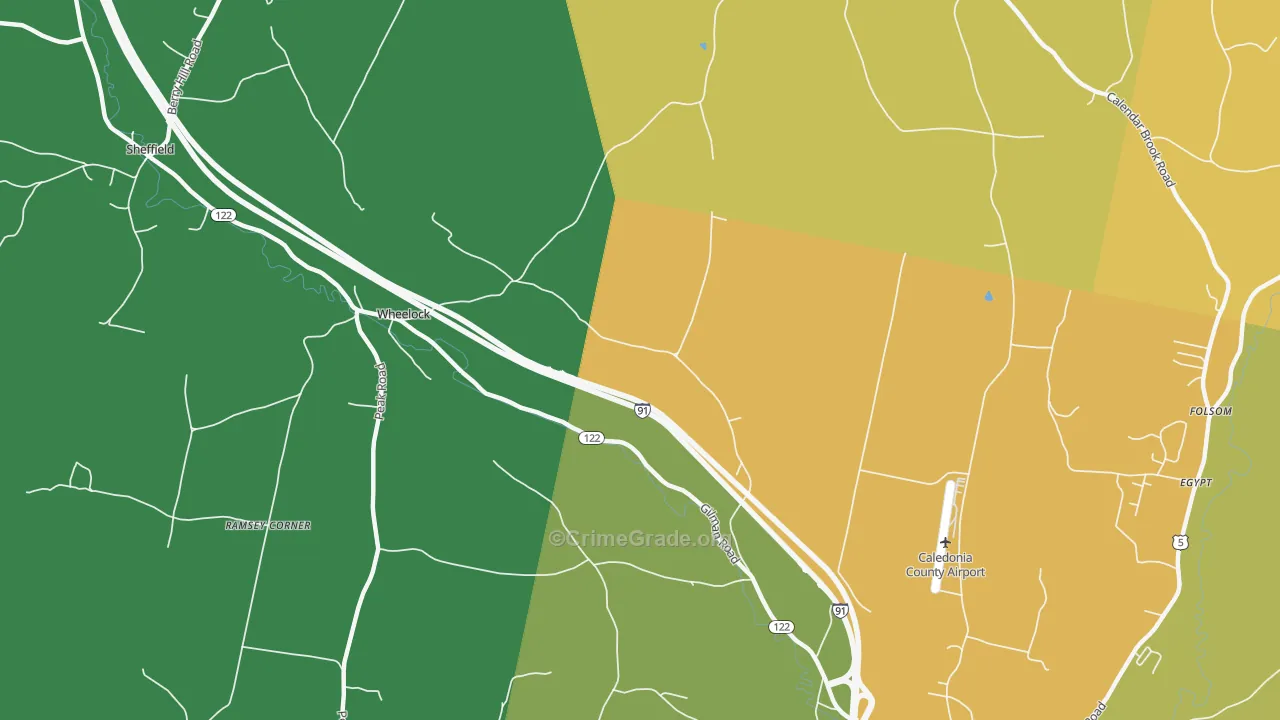 Wheelock, VT Map of Robbery Rates