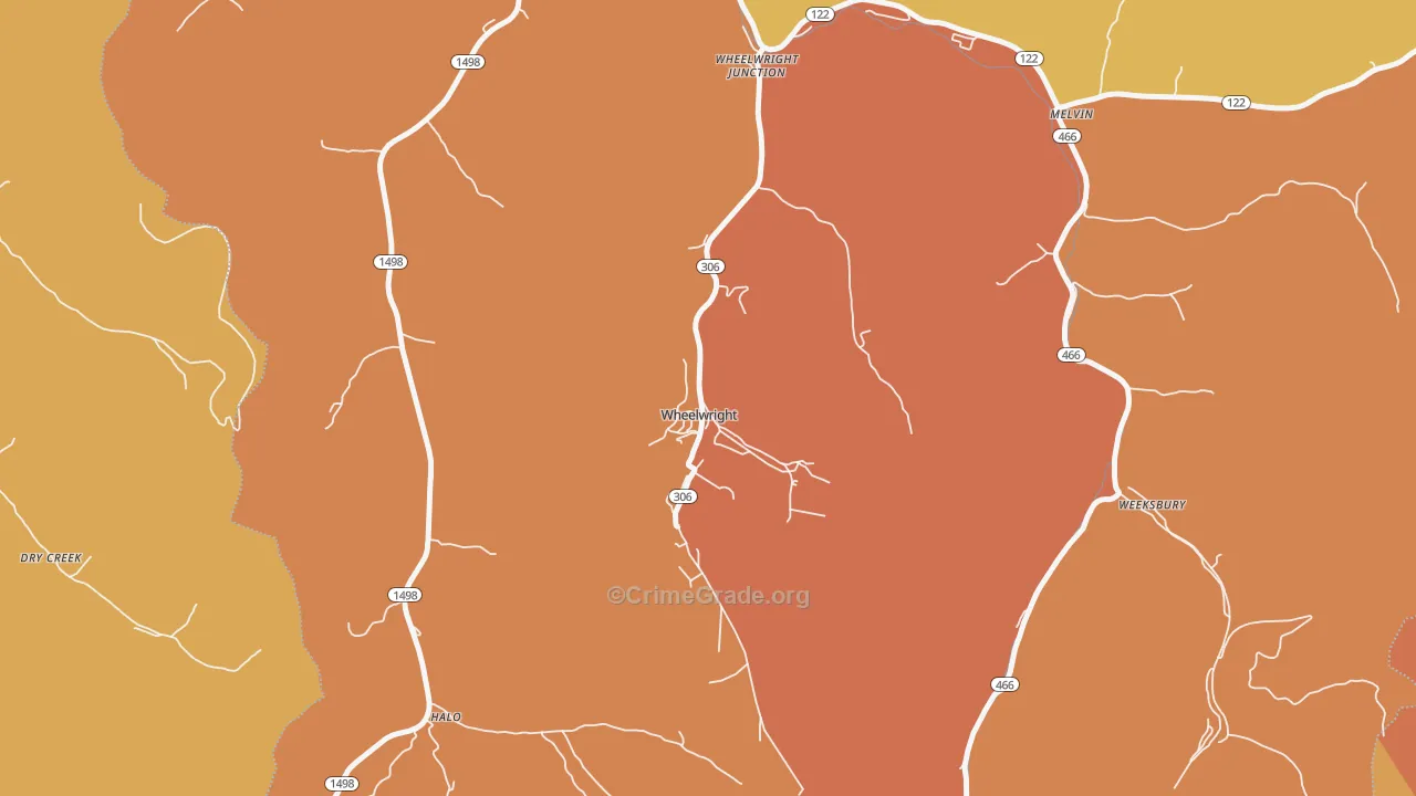 Wheelwright, KY Map of Robbery Rates