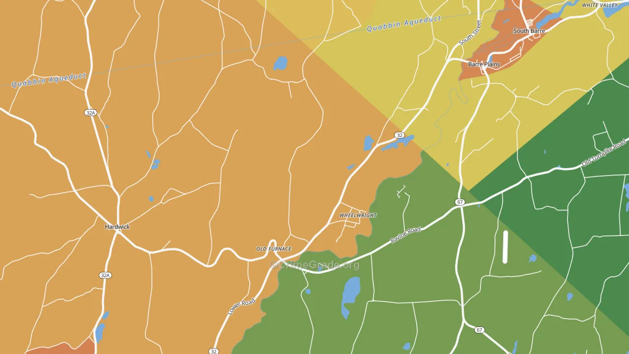 Wheelwright, MA Map of Robbery Rates