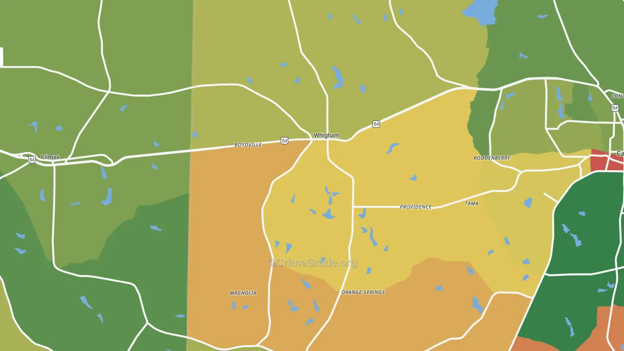 Whigham, GA Map of Robbery Rates