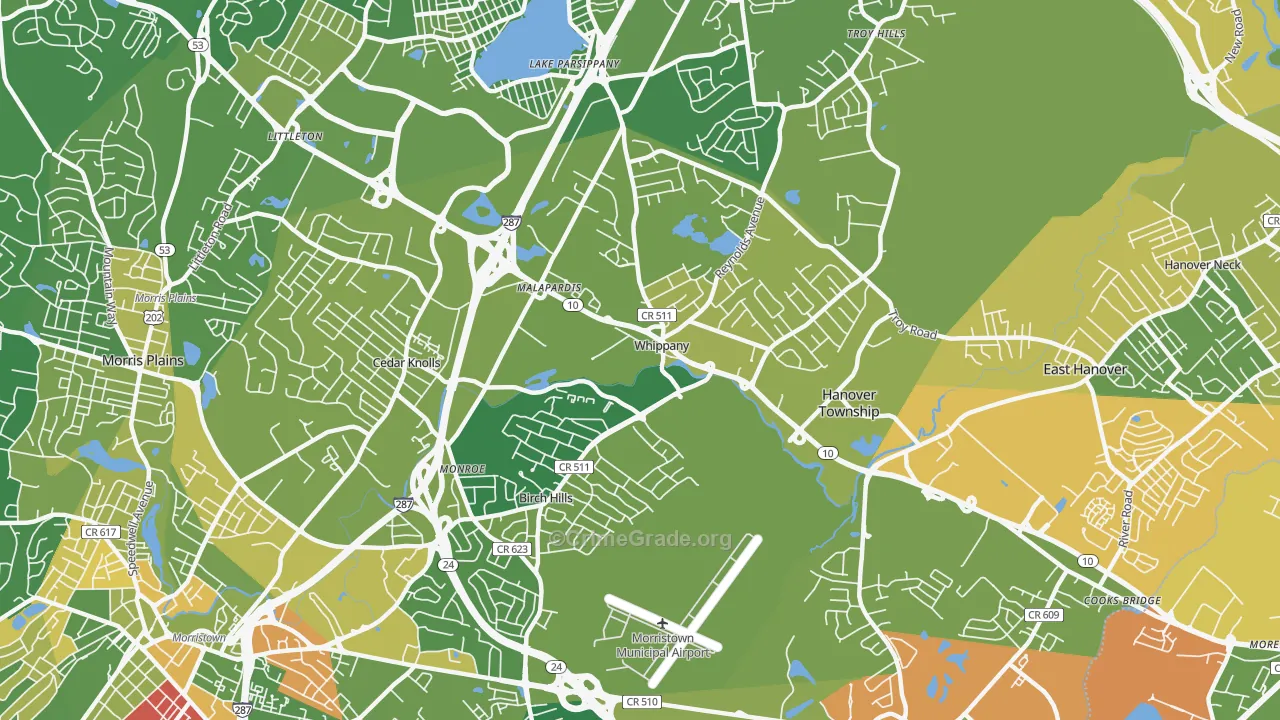 Whippany, NJ Map of Robbery Rates