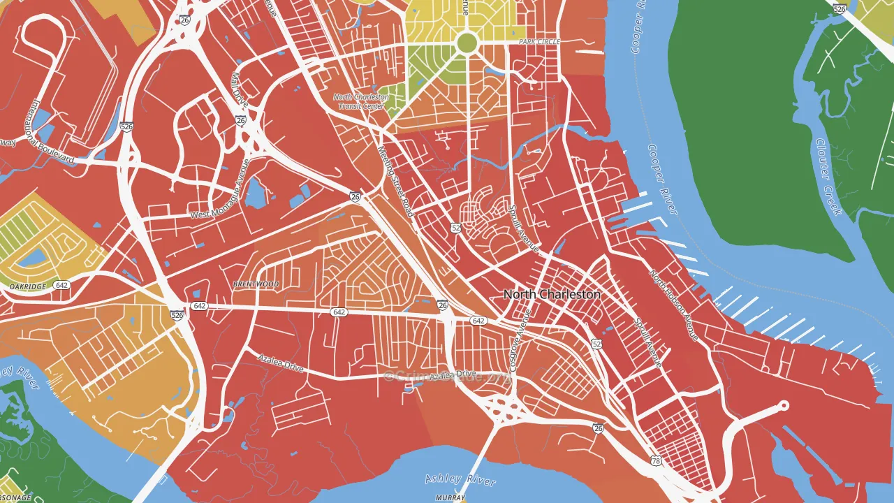 Whipper Barnoy, North Charleston, SC Map of Robbery Rates