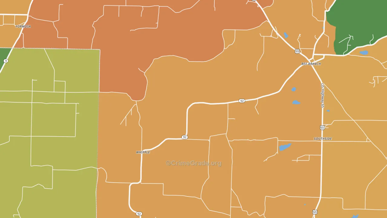 Whipple, AR Map of Robbery Rates