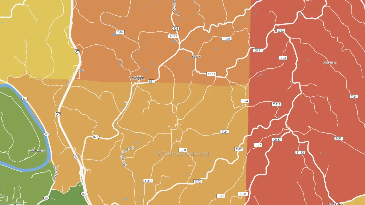 Whipple, OH Map of Robbery Rates
