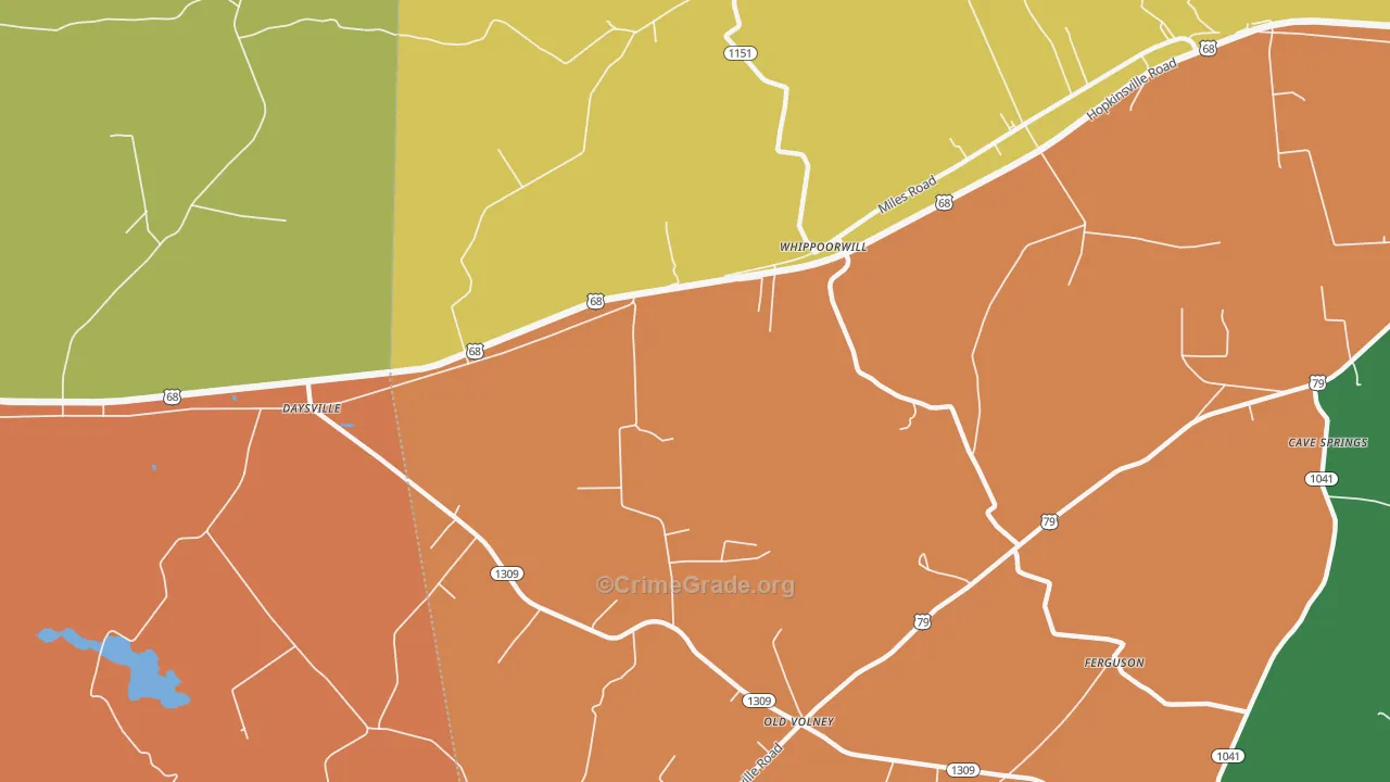 Whippoorwill, KY Map of Robbery Rates