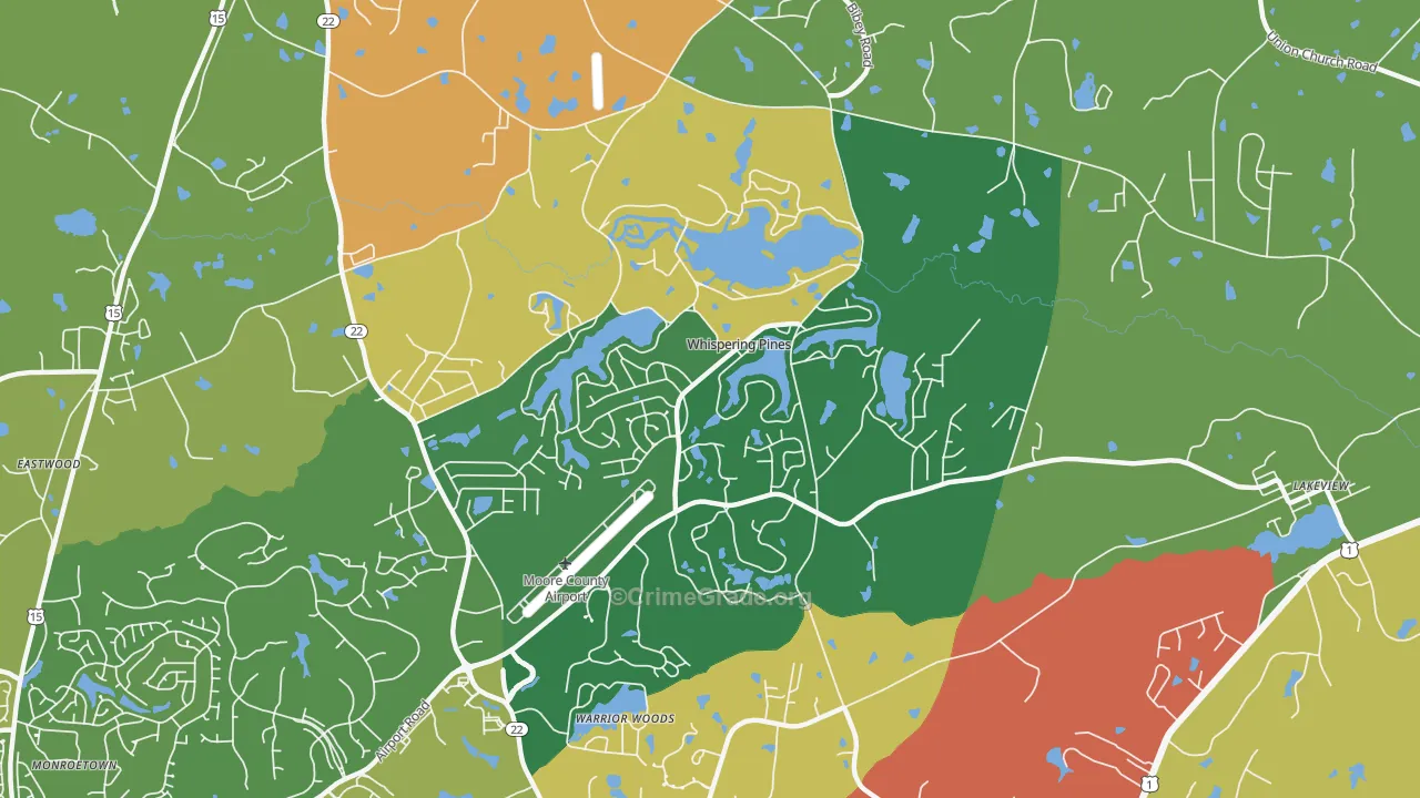 Whispering Pines, NC Map of Robbery Rates