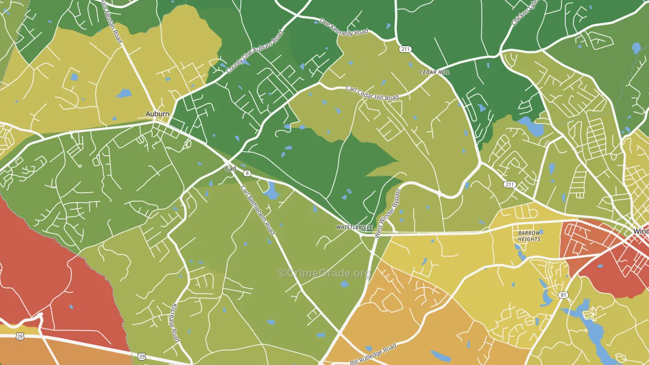 Whistleville, GA Map of Robbery Rates